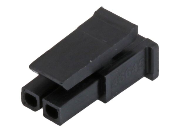 43645-0200 | Micro-Fit 3.0 Receptacle Housing, Single Row, 2 Circuits, UL 94V-0, Low-Halogen, Black